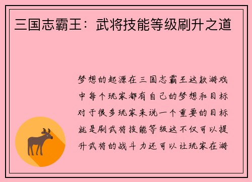 三国志霸王：武将技能等级刷升之道