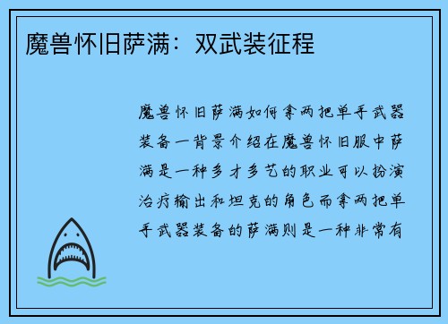 魔兽怀旧萨满：双武装征程